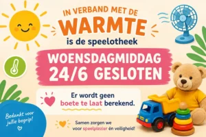Speelotheek op woensdagmiddag 24 juni gesloten